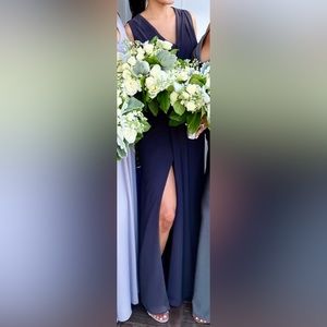 Gray bridesmaids dress with slit in front - long sleeves removed